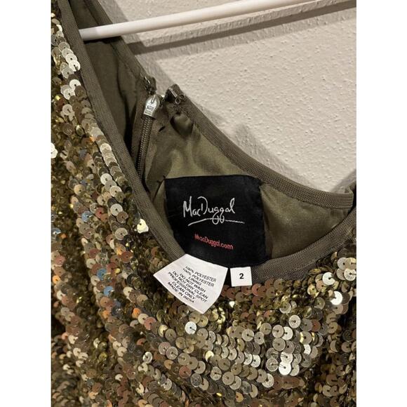 Mac Duggal 93540 Gold Sequined Olive One Shoulder Gown, Size 2, NWT - Picture 4 of 9